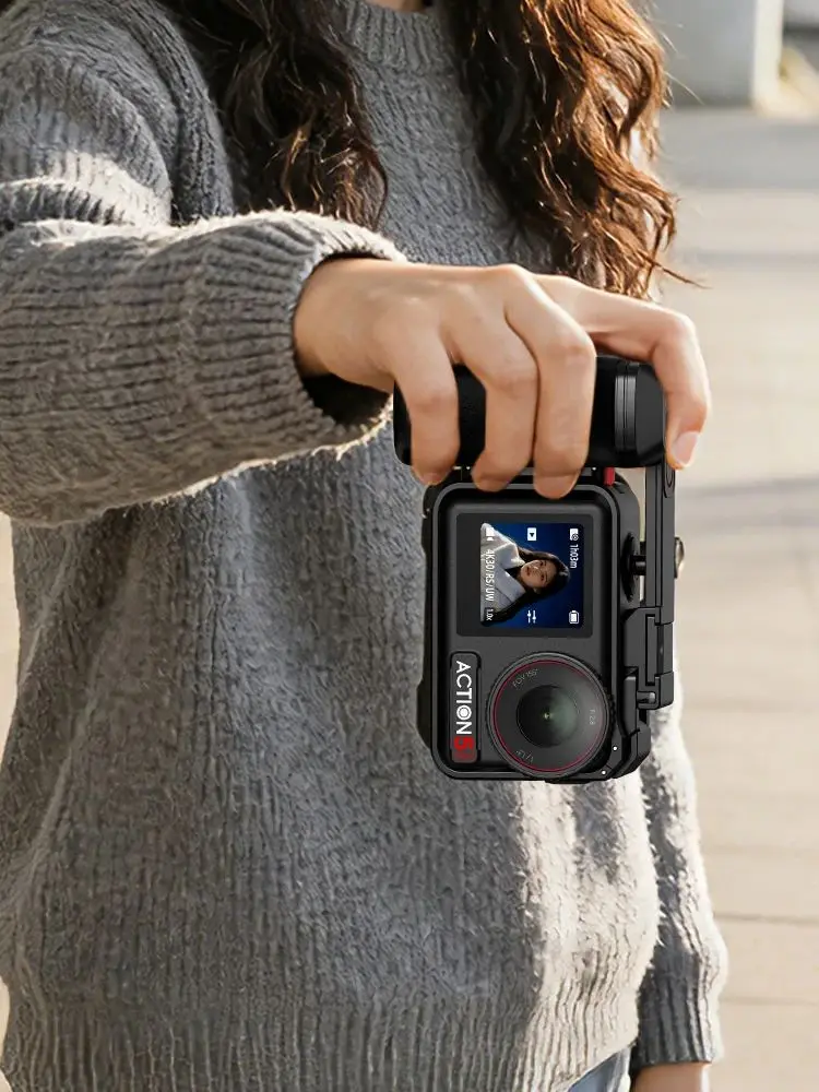 Uchwyt Flymile Camera Handle Xplorer Grip z przyciskiem spustu migawki do DJI Action 5 Pro, akcesoria wideo Vlgo, kompatybilny z klatką DJI — zdjęcie produktu 7