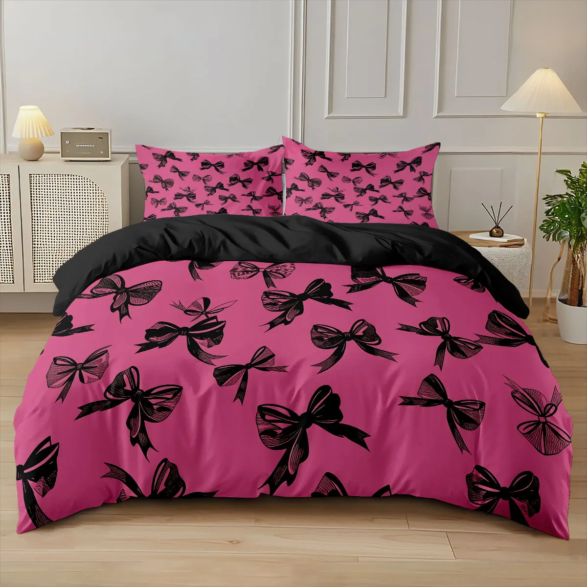 3pcs Beautiful Bow Printed Coreless Duvet Cover Set, Multi Size Bedding Decoration, Machine Washable
