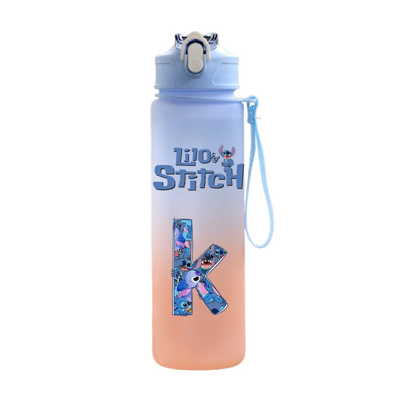 750Ml Disney Lilo Stitch Water Bottle Large Capacity Straw Thickened Double Drinking Cup Portable Gym Jug with Carrying Cord