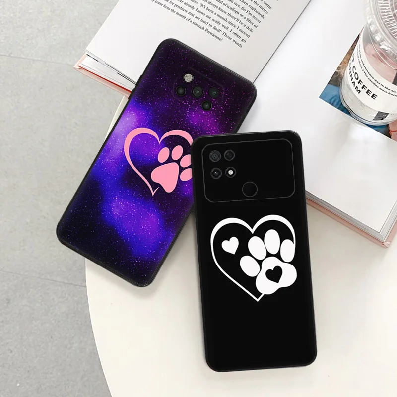 Matte Phone Case for Xiaomi Mi Poco F3 F4 F5 X3 X4 X5 M3 M4 Pro GT M5 C40 C50 C51 M5S Cute Dog Paw Print Black Soft Cover