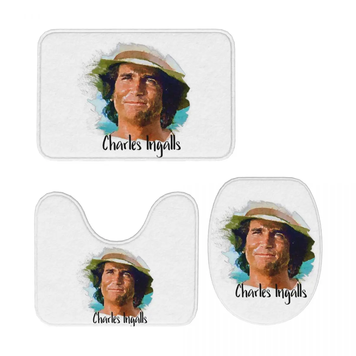 

Charles Ingalls Little House On The Prairie 3-х предметный коврик для ванной комнаты, набор для ванной комнаты, крышка для унитаза, домашний декор, нескользящий ковер, напольный коврик
