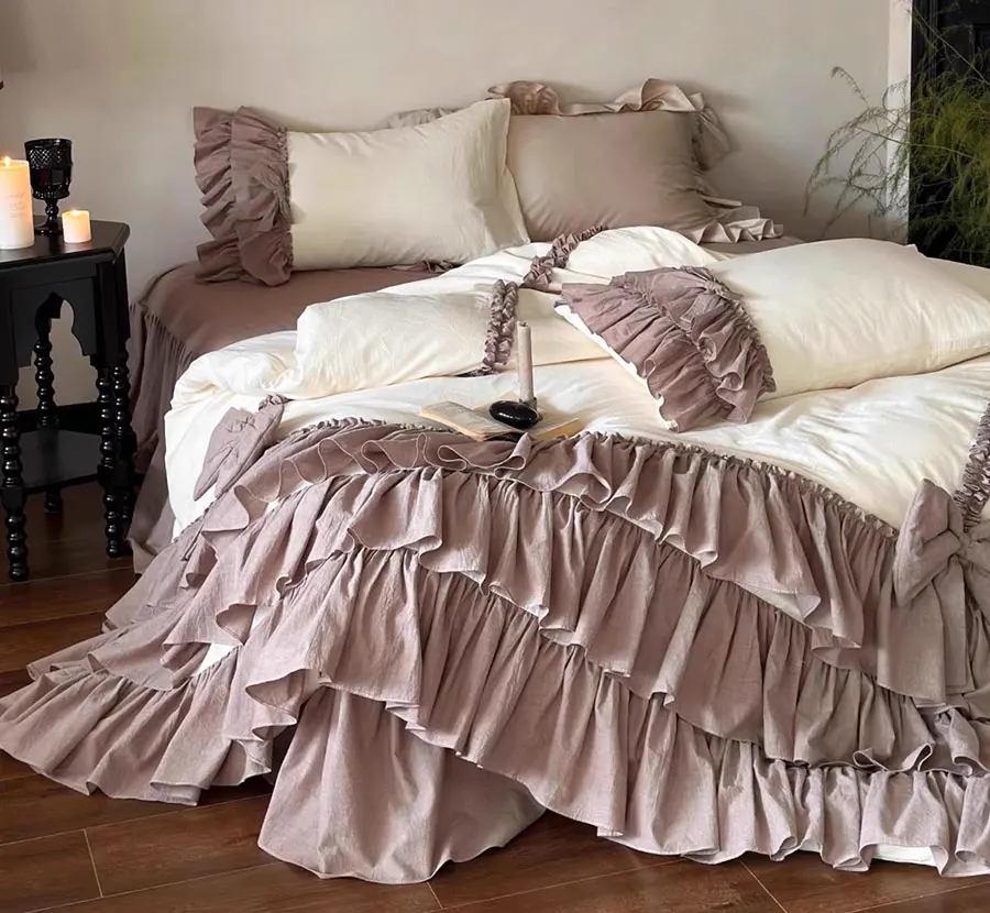 Romantic luxury princess ruffle bedding set 1.5 1.8 2.0,full queen king fairyfair home textile bedspread pillow case quilt cover