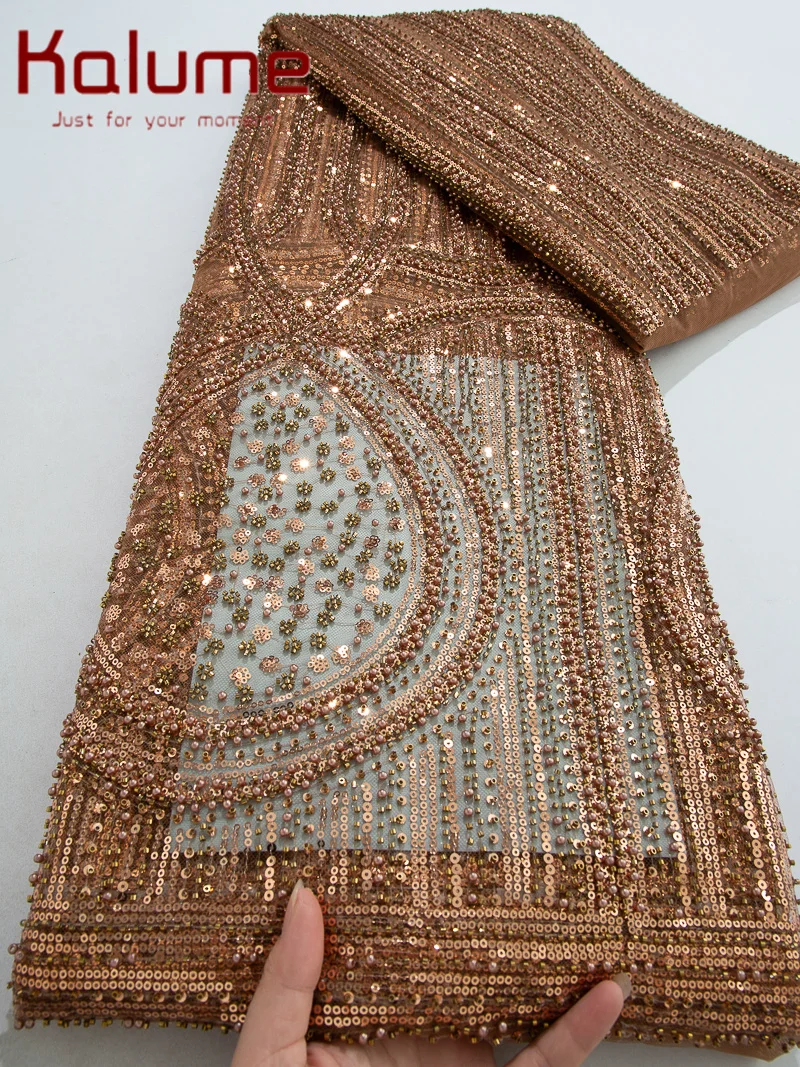 

Kalume French Lace Fabric Nigerian Mesh Lace Fabrics High Quality African Lace Fabric With Beads For Sewing Evening Dress F4189