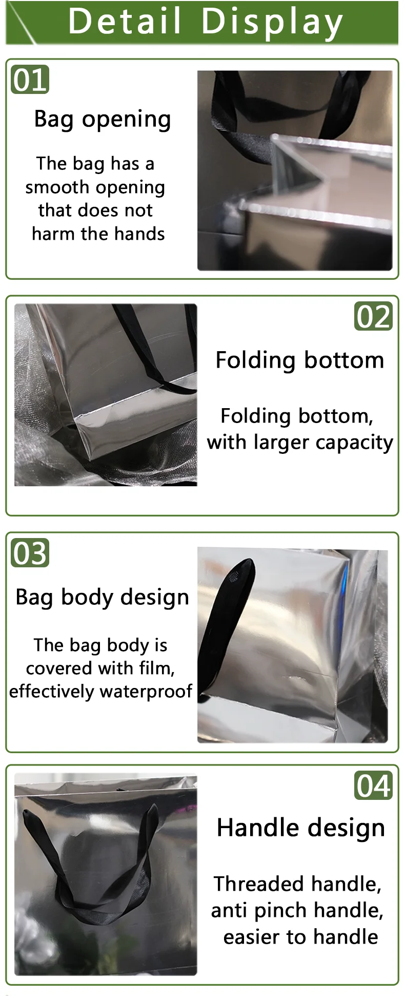 10 Stück Instagram-Style Verspiegelte Papiertüten/Tragetaschen, silberner minimalistischer Stil, Kleidertasche, einfache Papiertüte, mit Logo bedruckbar. – Detail 4