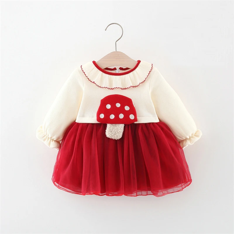 

Children Fall Winter Warm Dress Cute Red Mushroom Infant Comfortable Kid Clothing Fashion Baby Girl Sweet Dresses 0 To 3 Toddler