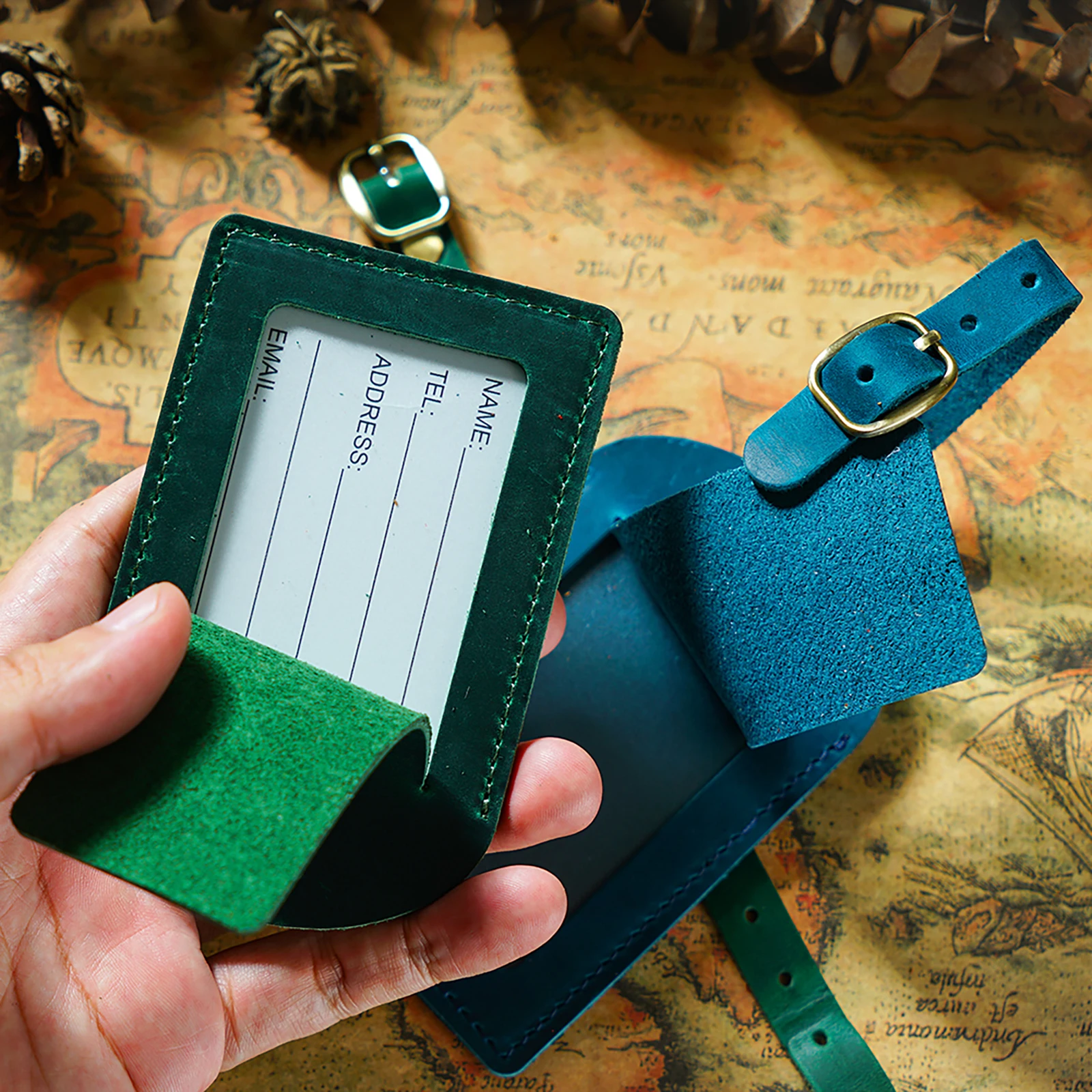 Genuine Leather Luggage Tag Suitcase Labels Baggage Leather Boarding Bag Tag Name ID Address Holder for Travel Accessory