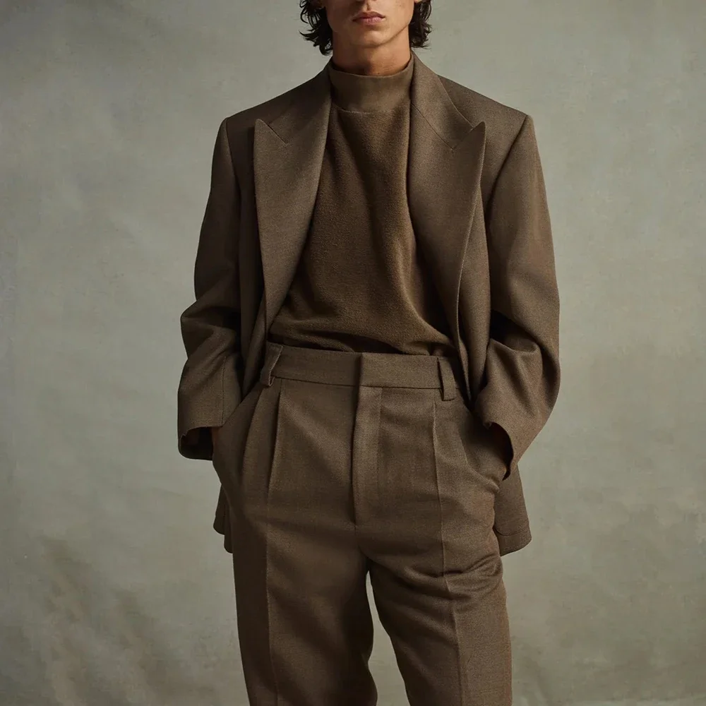 

Chic Men Suits Brown Wedding Evening Double Breasted Peak Lapel 2 pieces Set (Jacket+Pants) Party Daliy Casual Male Clothing