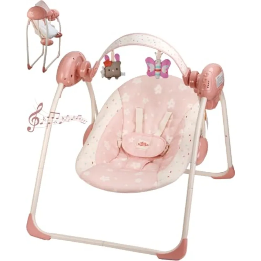 

Baby Swings for Infants, Tiny Marvels Portable Swing with Adaptable Speed, Music, Removable-Toy-Bar, Foldable Infant Swing for