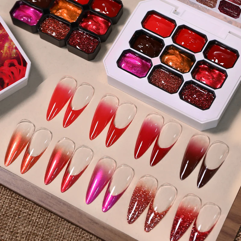 UR SUGAR メタリックシリーズ 4 in 1 パットパットジェルネイルポリッシュ 反射レッドグリッターネイルペイント グラデーションフレンチジェルマニキュア