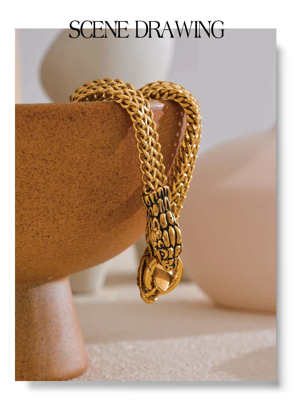 Yhpup 23 cm Herren-Armband, teure 316L-Edelstahlkette mit Schlangenarmband, Armreif, 18 Karat Gold, PVD-beschichtet, hochwertiger Schmuck – Detail 5