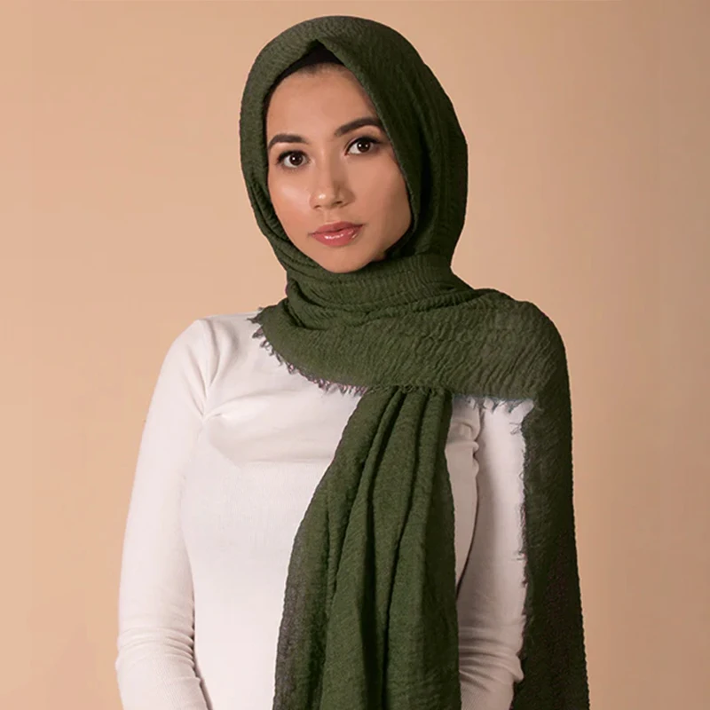 Muslim Women Cotton Linen Crinkle Scarves Hijab New Fashion Plain Solid Shawls Scarves