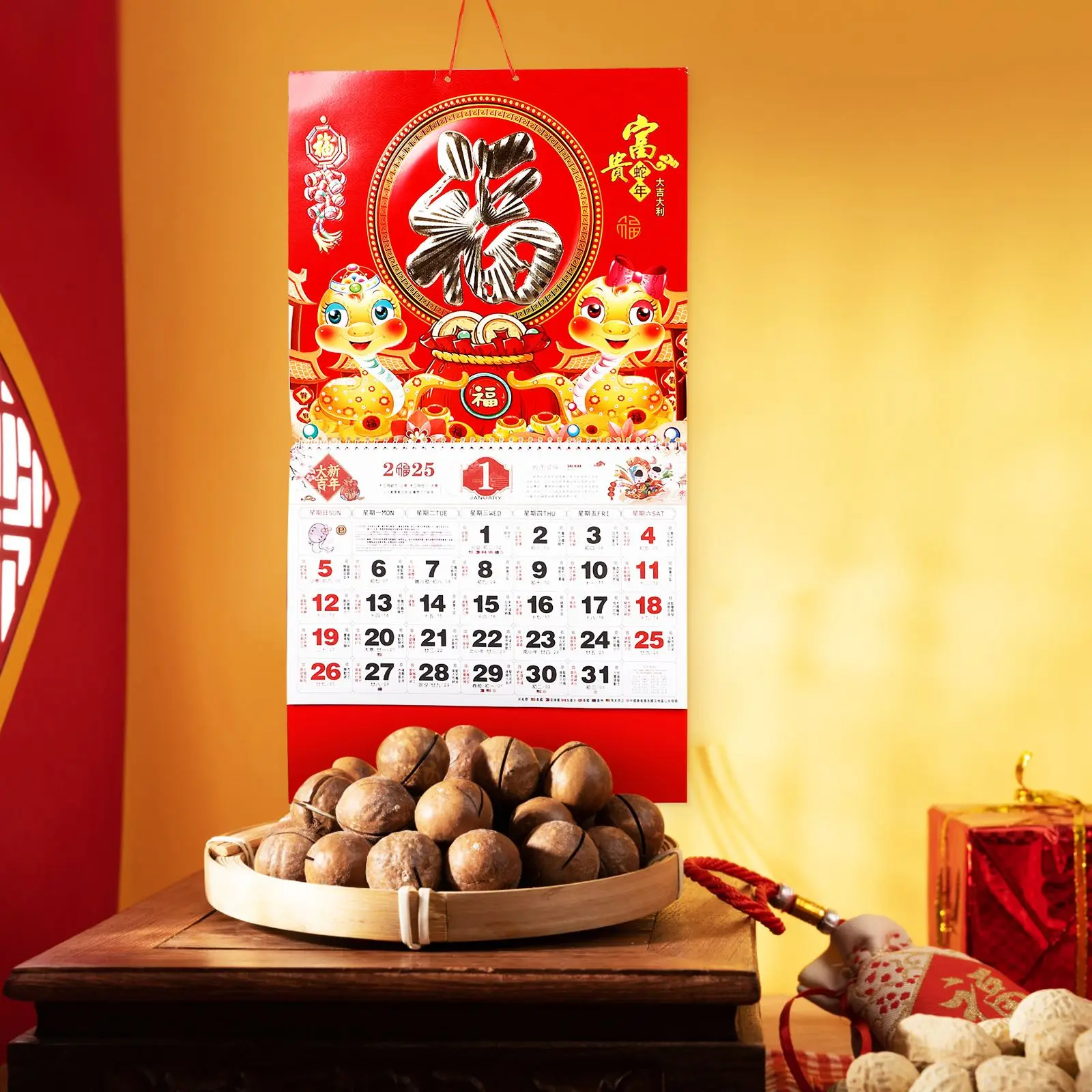 

Year of The Snake Wall Calendar 2025 Chinese Calendars Monthly Large Hanging Decoration Scroll Zodiac Office