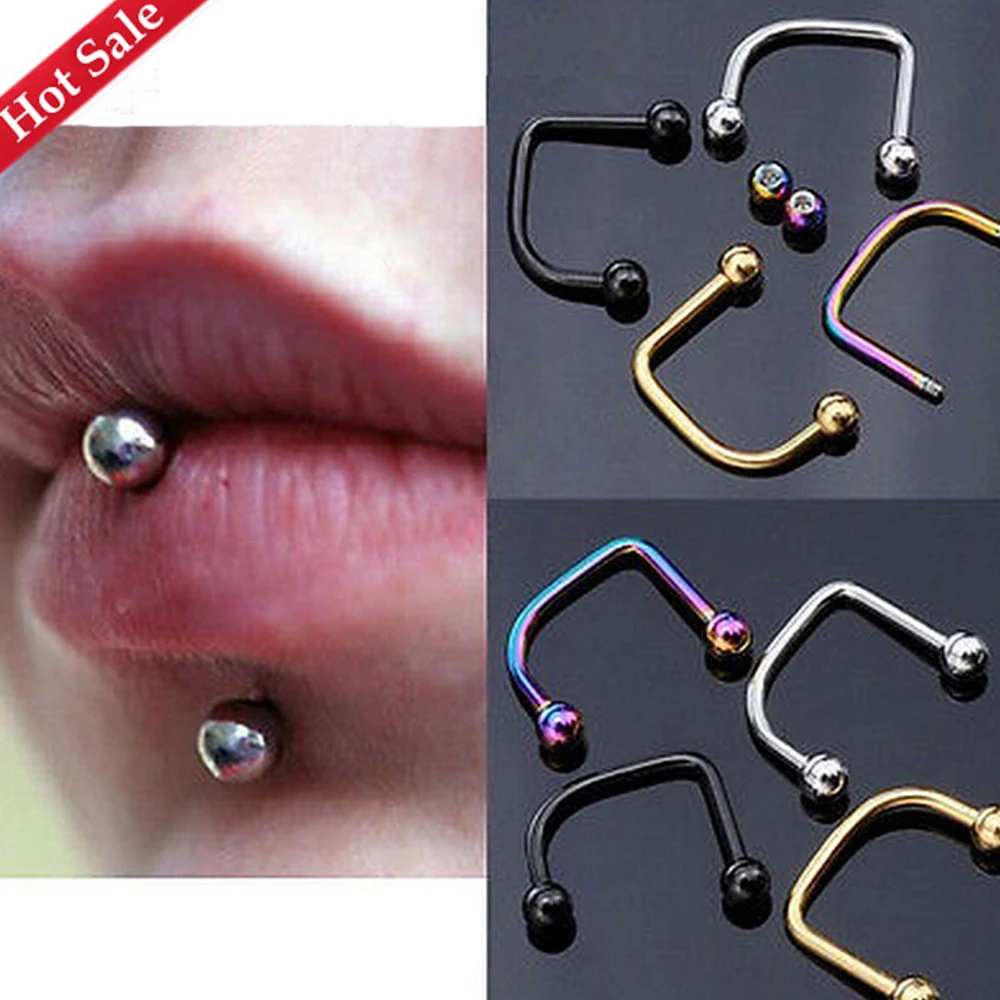 WKOUD 2pcs Rainbow 16G Cool Punk Stainless Steel Ball Top Lippy Loop Lip Monroe Labret Ring Jewelry Fashion Body Piercing Rings