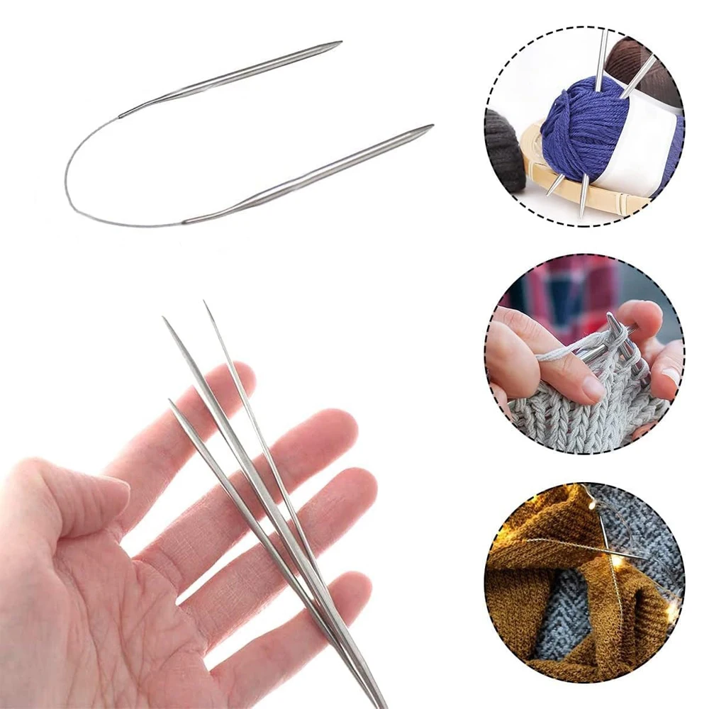 11 Size Circular Knitting Needles Set 32in Stainless Steel Magic Loop Knitting Needles with Cable Knitting Kit for Weaving