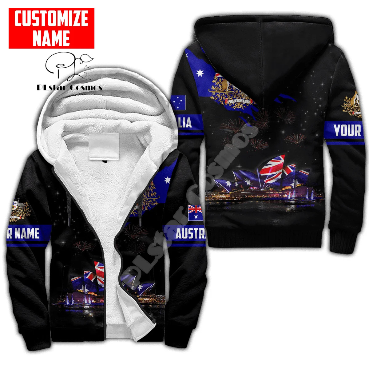 Casaco de lã com Zip Hoodies para Homens e Mulheres, Bandeira do País, Austrália, Cultura Aborígene, Tribal 3DPrint, Nome Personalizado, Streetwear, Casaco de Inverno, W