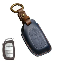 Genuine Leather For Hyundai IX25 IX35 Elantra Sonata Creta Tucson I40 I10 I30 3 4 Button Smart Car Key Case Cover Fob Keychain