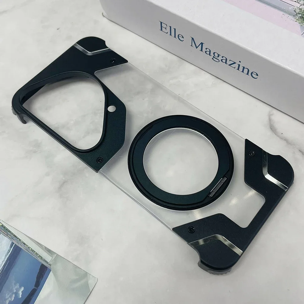 

Алюминиевый металлический безрамный чехол для Huawei Pura 70 Ultra Cover 70 Pro + Plus без оправы, прозрачный ПК, жесткая задняя часть, встроенный вращающийся держатель