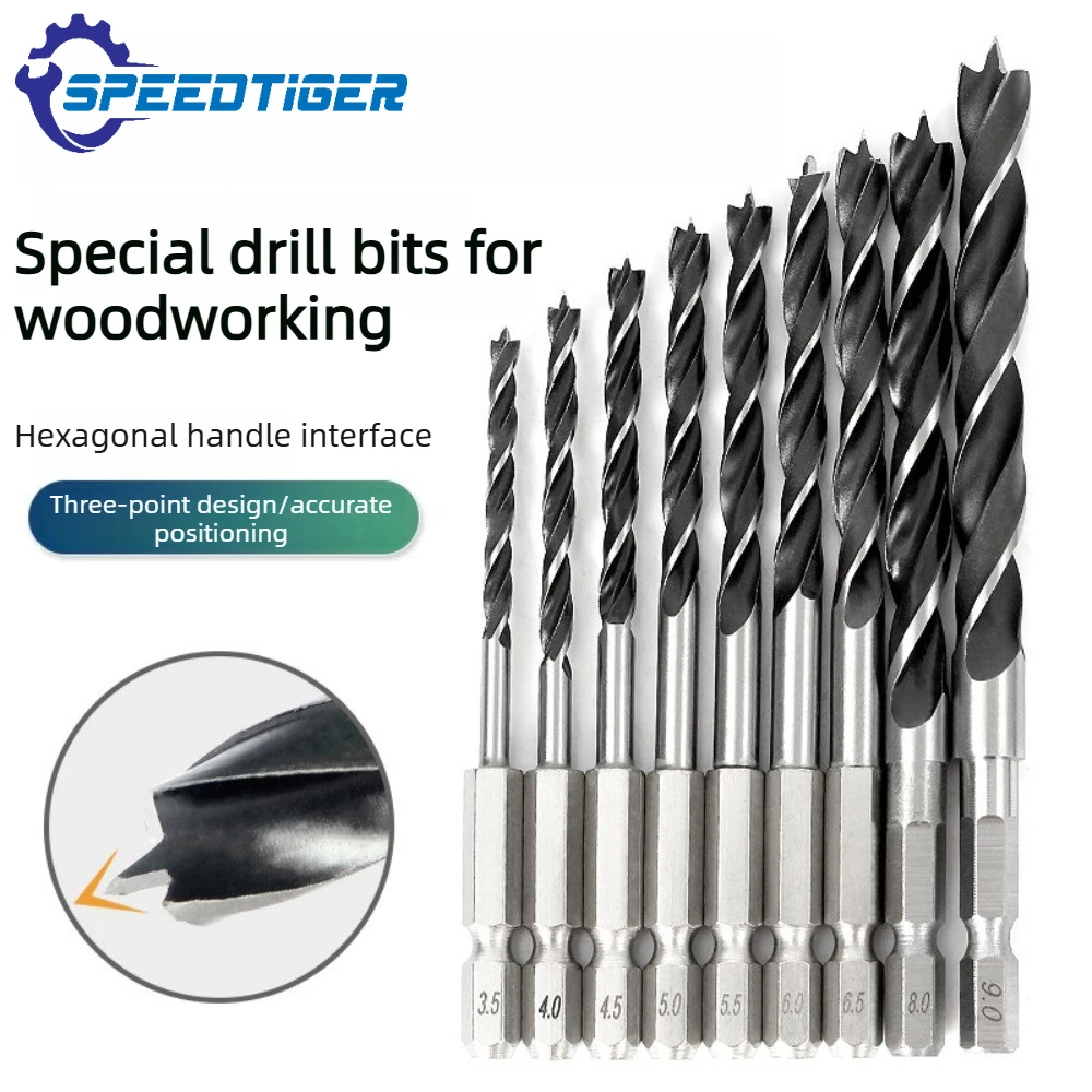 

Hex Shank Three-point Wood Drill Bit Suitable for Electric Drill Drilling Soft Hard Wood Board Log Drilling Tools 1.5mm-10mm