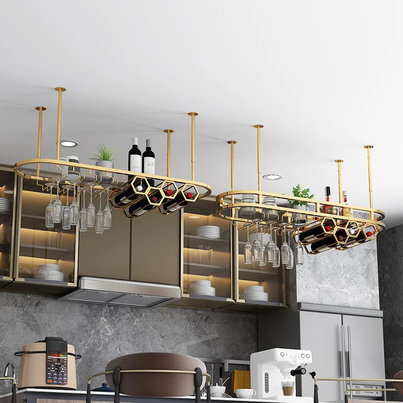 Light Luxury Stainless Steel Wine Glass Rack Party Hotel Bar Beer Drinkings Hanger hanging Stand Kitchen Ceiling Decor Shelf