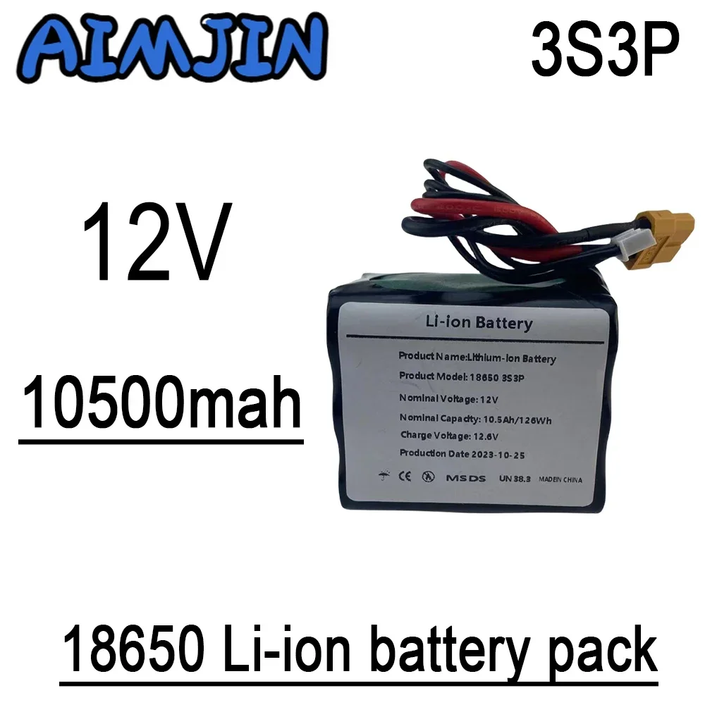 

AIMJIN 3S3P 12V 10.5Ah 10Ah High Capacity UAV Rechargeable 12.6V Li-ion Battery for Various RC Airplane Quadrotor XH2.54-4P XT60