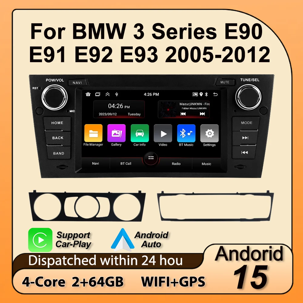 Pour BMW Série 3 E90 E91 E92 E93 2005 - 2013 Android 15 Carplay Écran IPS Autoradio Système audio intelligent multimédia central