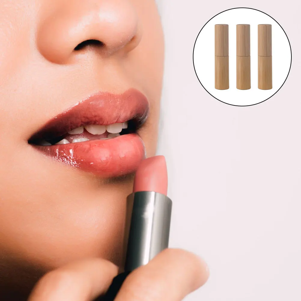 

3Pcs Bamboo Lipstick Empty Tubes DIY Holder Compact Design Premium Material Lip Gloss Travel Case Lip Gloss Tubes
