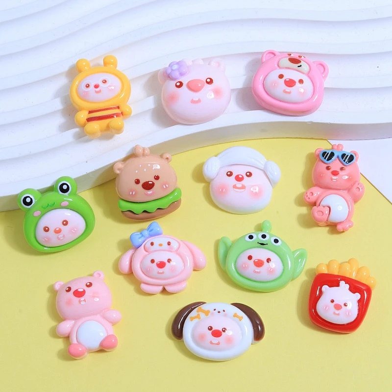 10 Pcs New Cute cartoon pig, bee, French fries diy resin Cabochon Scrapbooking DIY Jewelry Hairpin Craft Decoration Accessories