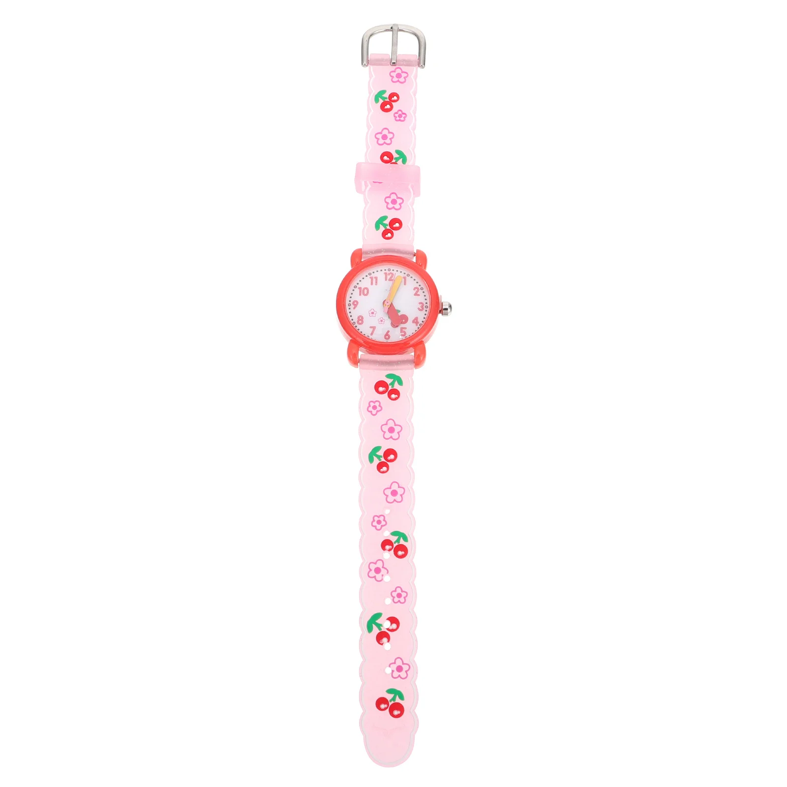 1Pcs Children Waterproof Watch Student Cartoon Quartz Watch Cherry Flower Pattern Silicone Band Comfortable Kids Wristwatch Gift