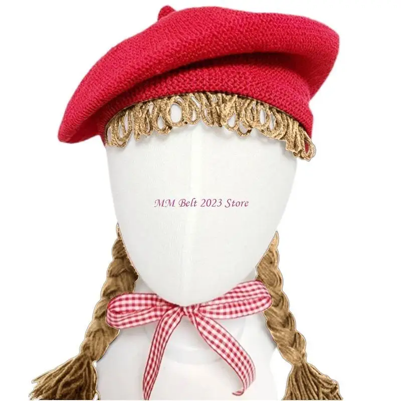 49ME شعر مستعار تأثيري قبعة قبعة قبعة ل ث/ضفائر شعر الصوف حجم عالمي لفتاة بنين زي حفلة التصوير الدعائم الشتاء #3