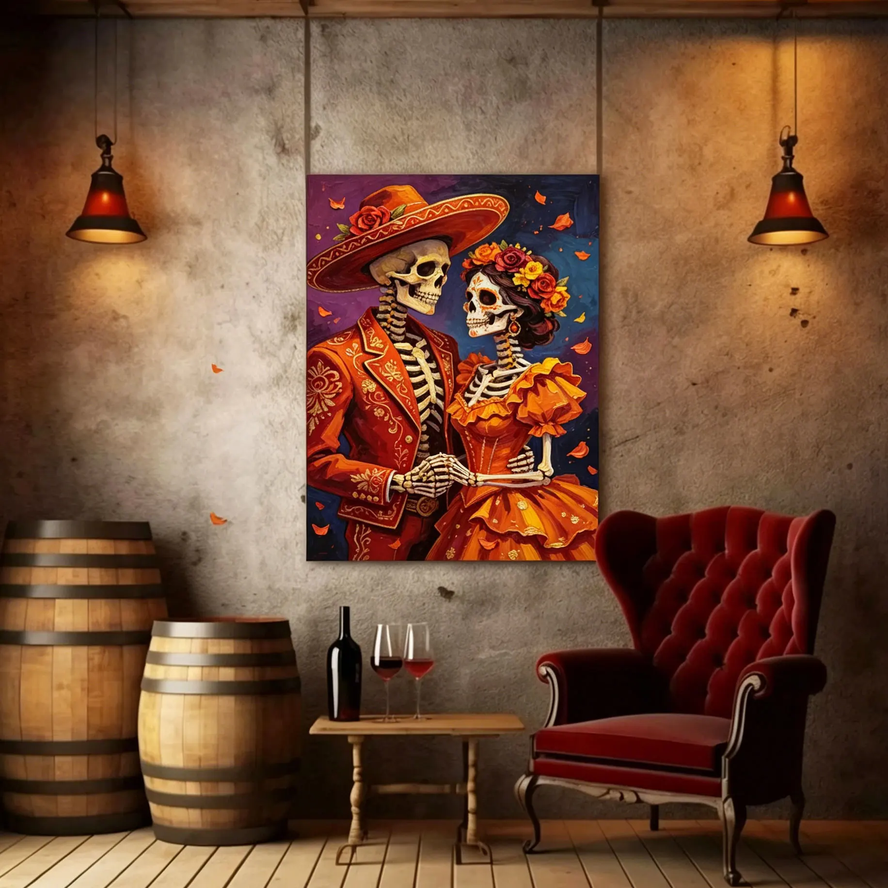 1pc frameless Canvas Painting Modern Mexico Day of the Dead Skeleton Couple Gift Wall Art Prints Canvas Painting Poster Pictures
