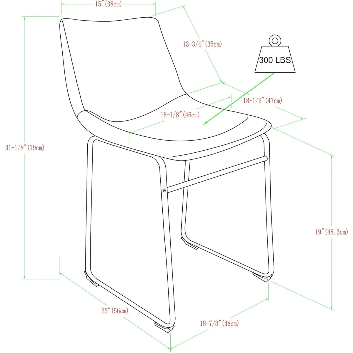 워커 에디슨 더글라스 어반 인더스트리얼 인조 가죽 암리스 다이닝 체어, 2 개 세트, 네이비