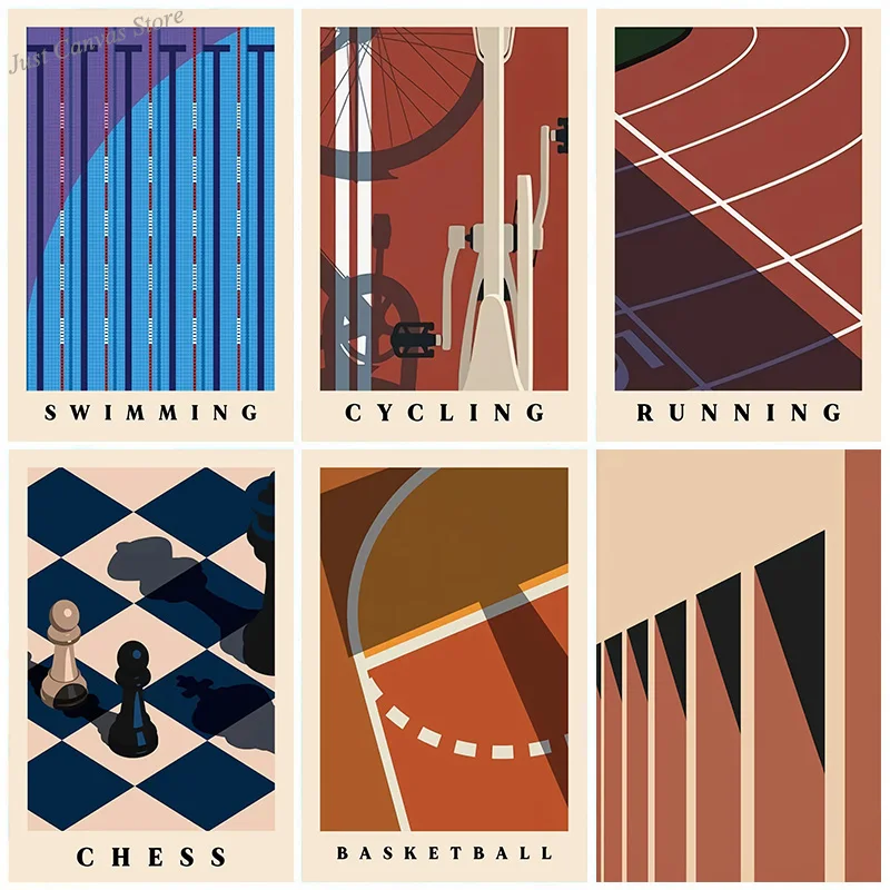 

Chess Running Cycling Swimming Minimalist Sport Art Poster Print Canvas Painting Wall Art For Bedroom Home Decoration Cuadros