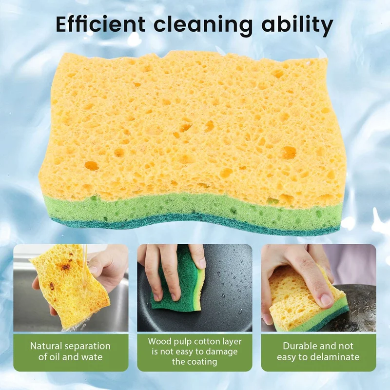 Non-Scratch Cellulose Household Kitchen Sponges, Dishes Sponge 5 Packages ,Multi-Use Dish Scrubber Sponge For Household