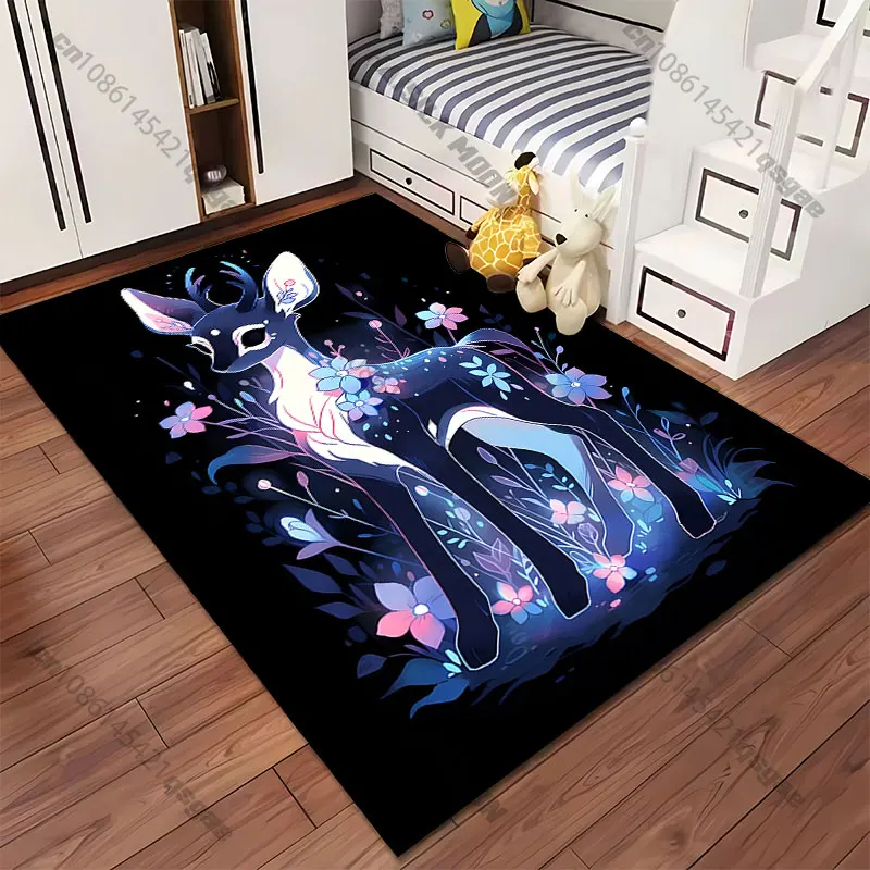 Enchanting deer surrounded by flowers carpet Yoga living room room decor children's crawling mat doormat area rug games mat view 5