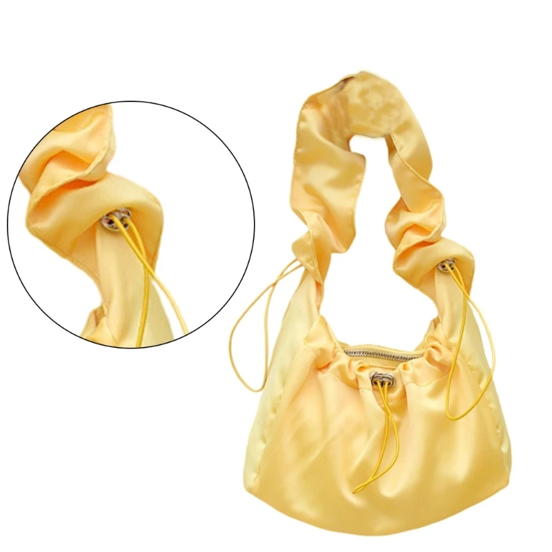 Pleated Drawstrings Nylon Underarm Bag Women Solid Color Shoulder Bag Handbag