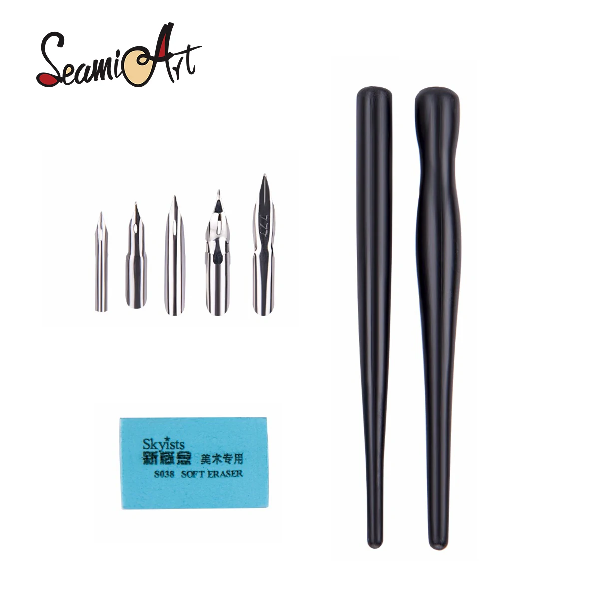 SeamiArt 5 Pcs. Pen Nib + 2 Pcs. Pen Holder Set For Cartoon Animation Lettering Skeching Art Drawing Mapping Decorative Designs