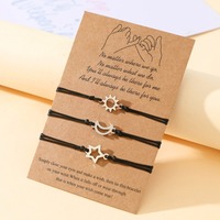 2024 New Friendship Card Bracelet Fashionable and Personalized Alloy Oil Drop Sun Moon Star Wax Rope Woven Bracelet 3-piece Set
