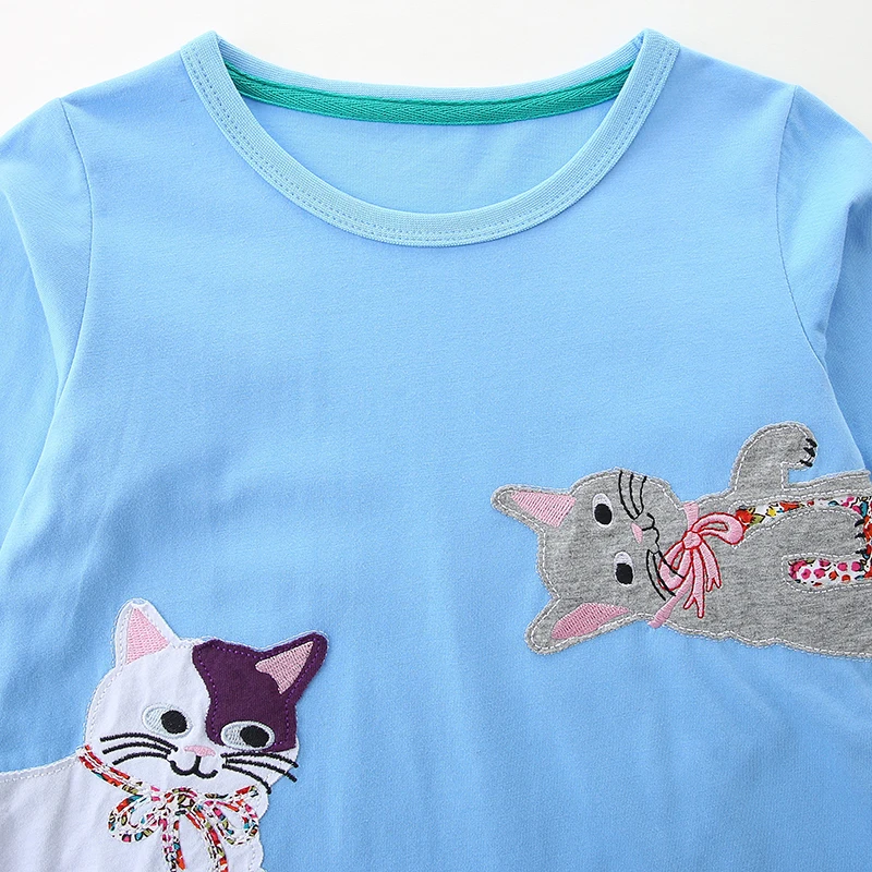 Little maven Autumn Children\'s Clothing Cotton Baby Girl Long Sleeves Casual Dress Cartoon Cats Embroidery Kids Girls Dresses