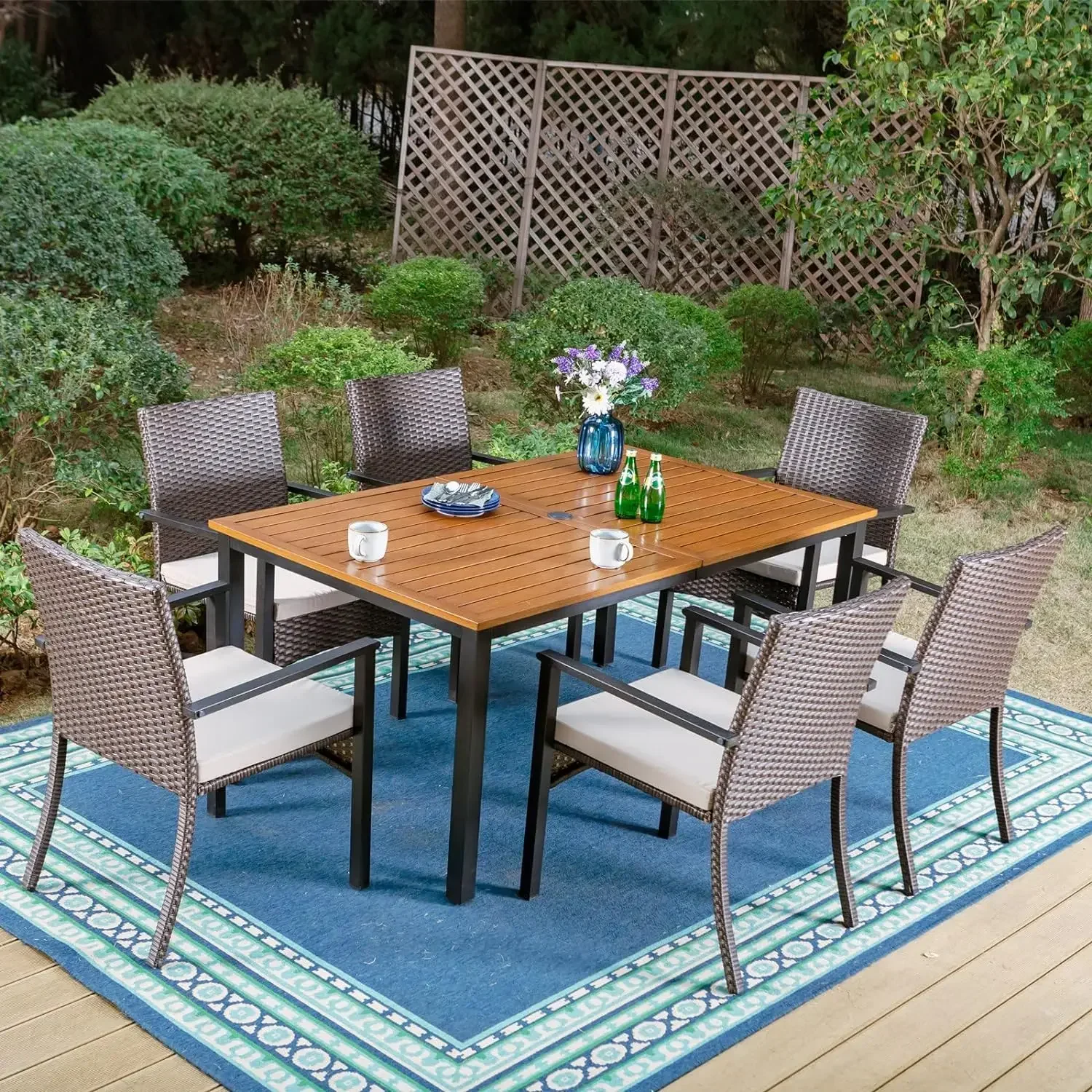 

5/7 Pieces Patio Dining Set,Outdoor Table and Chair Furniture Set Include Round Metal Table and 4 Rattan Chairs with Cushions