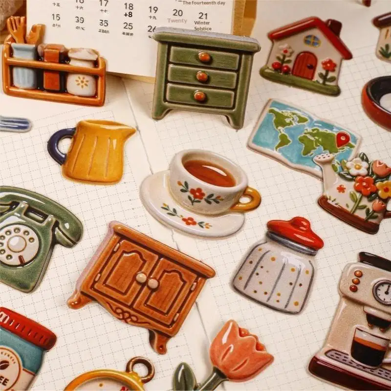 15Pcs Vintage Mini Object Sticker Waterproof Decorative Stickers Cute Daily Item Pattern For Journal Scrapbook Album Decoration