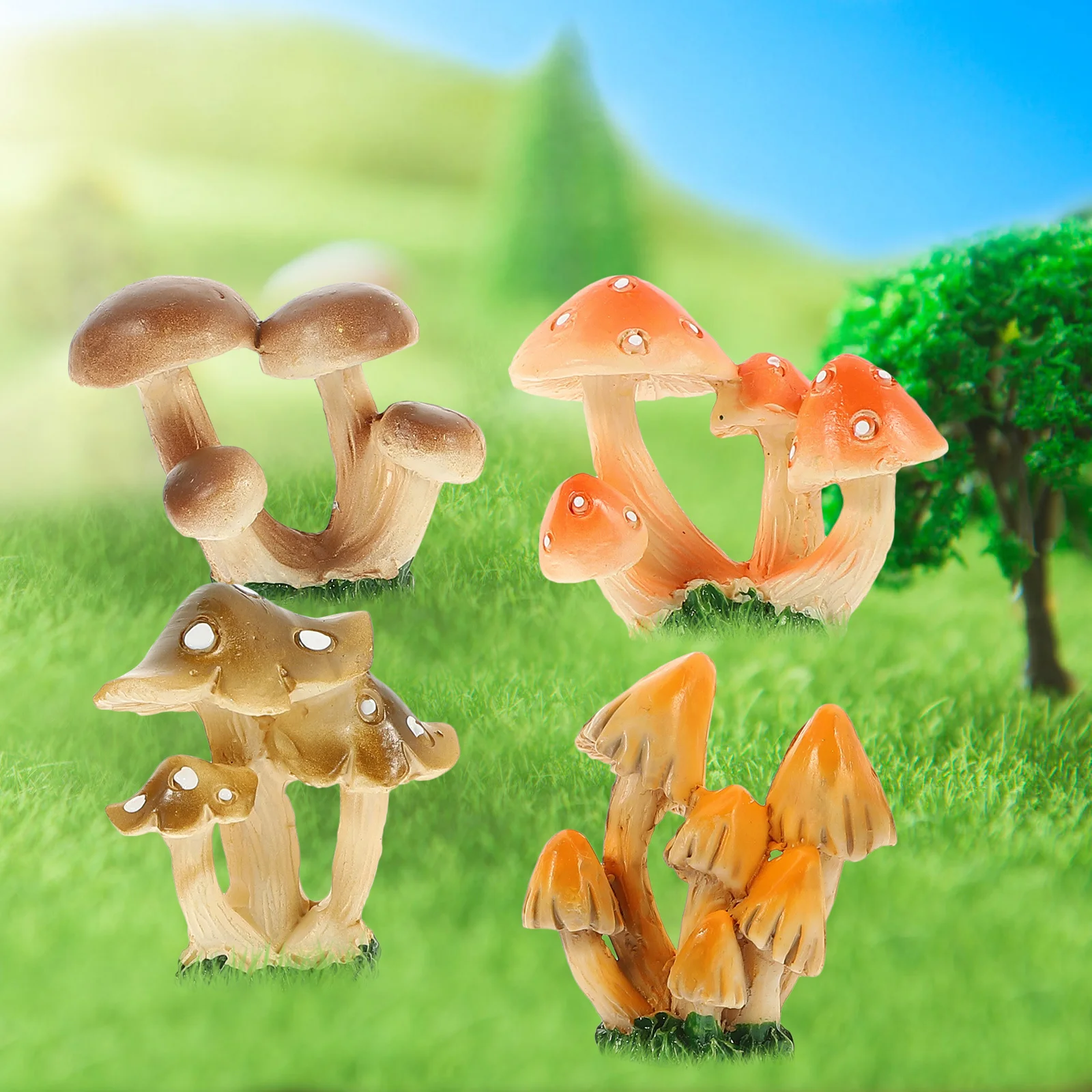 

4pcs Mini Mushroom Figurines For Garden Decor Outdoor Lawn Yard Plant Statues Cute Bonsai Accessories Micro Landscaping