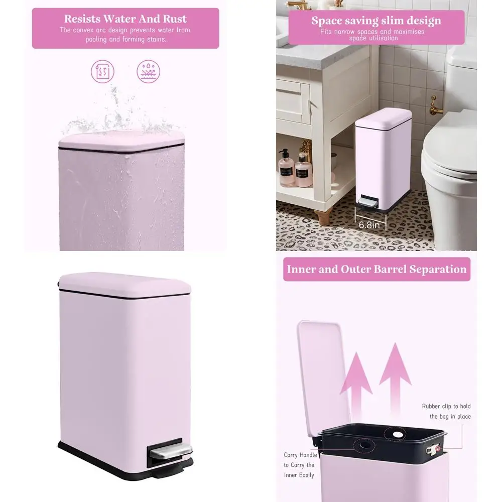 

Stainless Steel 10L Rectangle Trash Can with Lid and Removable Liner for Home and Office Use