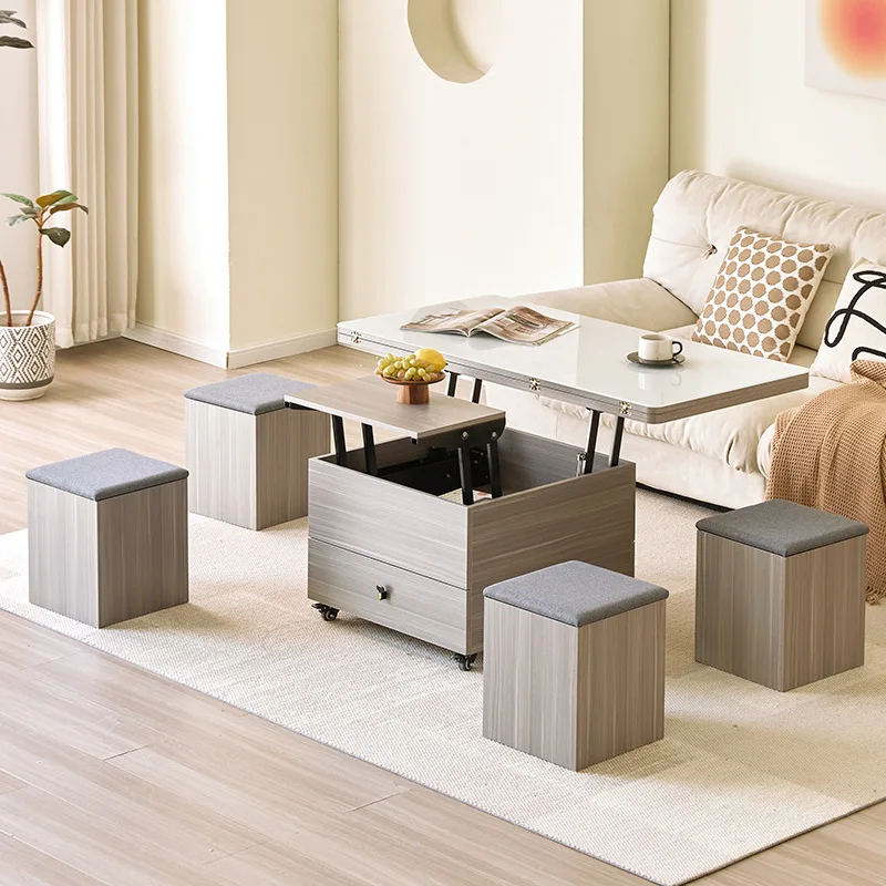 Tavolino da caffè con ascensore per uso domestico, tavolino da pranzo pieghevole multifunzionale tre in uno per piccoli appartamenti