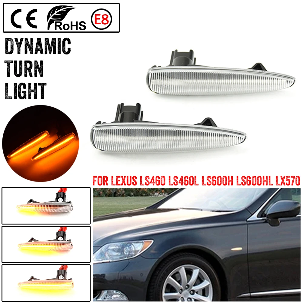 2Pcs Dynamic LED Side Marker Lights Turn Signal Sequential Indicator Lamps For Lexus LS460 LS460L LS600h LS600hL LX570