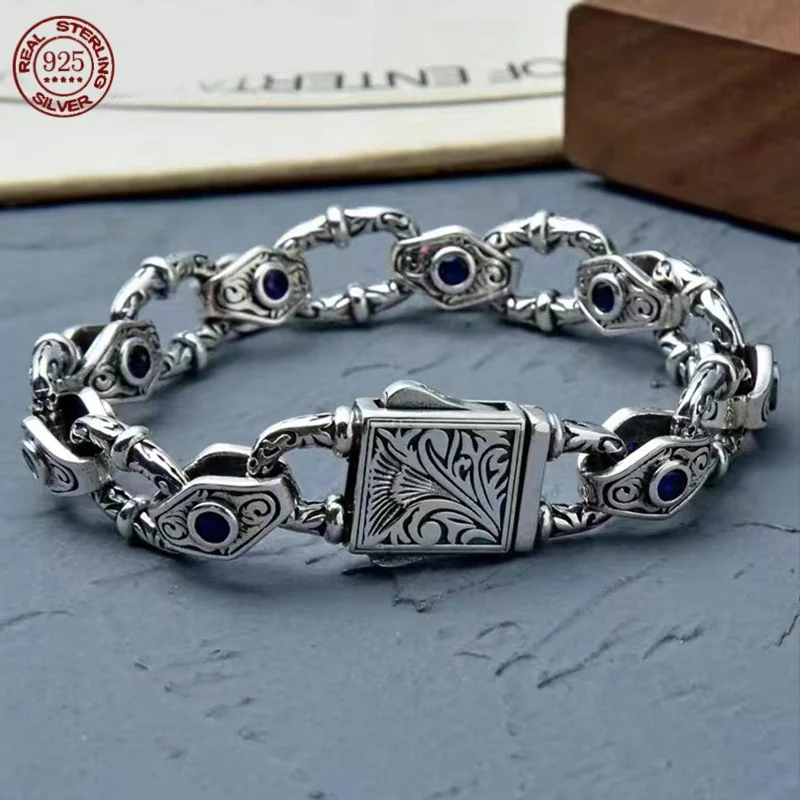 

S925 Sterling silver retro flower rattan Devil's Eye bracelet Europe and the United States men and women fashion bracelet