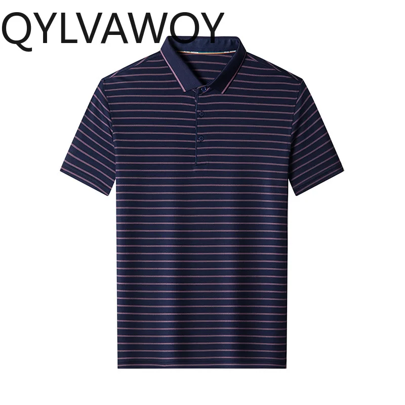 

QYLVAWOY 100% натуральные шелковые футболки из тутового шелкопряда для мужчин, высококачественные летние поло в полоску, мужские рубашки с коротким рукавом, топы с отложным воротником, мужская одежда