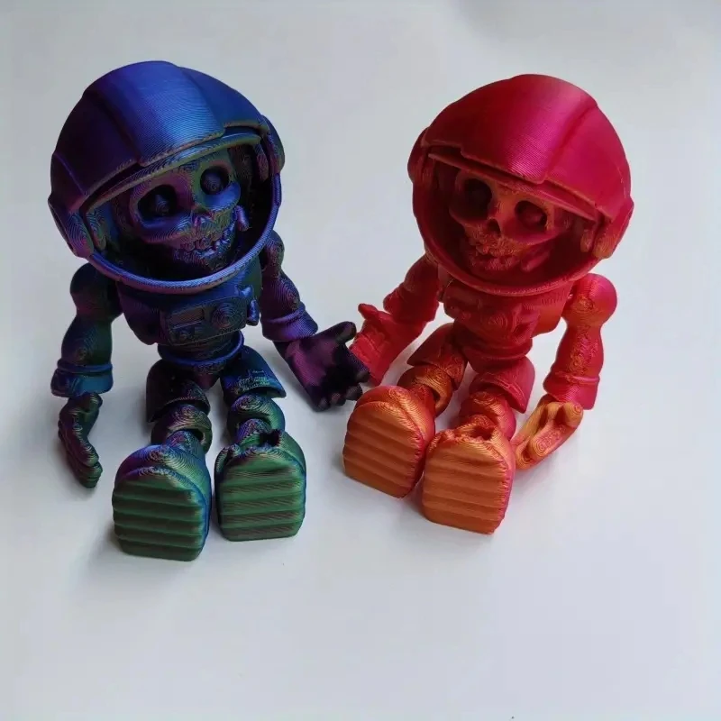 1Pc Interactive 3D Printed Space Skeleton With Movable HelmetFun Astronaut Skull Figurine, Durable PlaMaterial