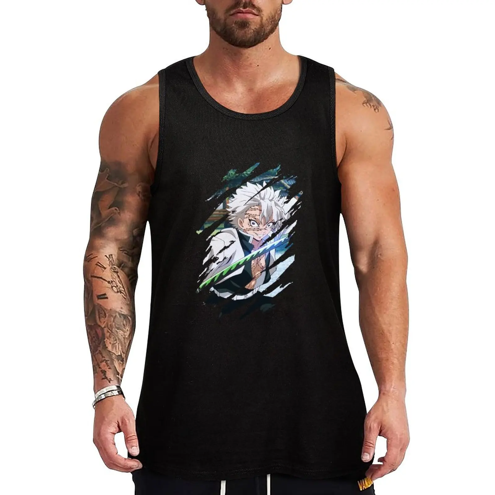 Sanemi - The Wind Pillar Tank Top Men's vest sleeveless gym shirts male