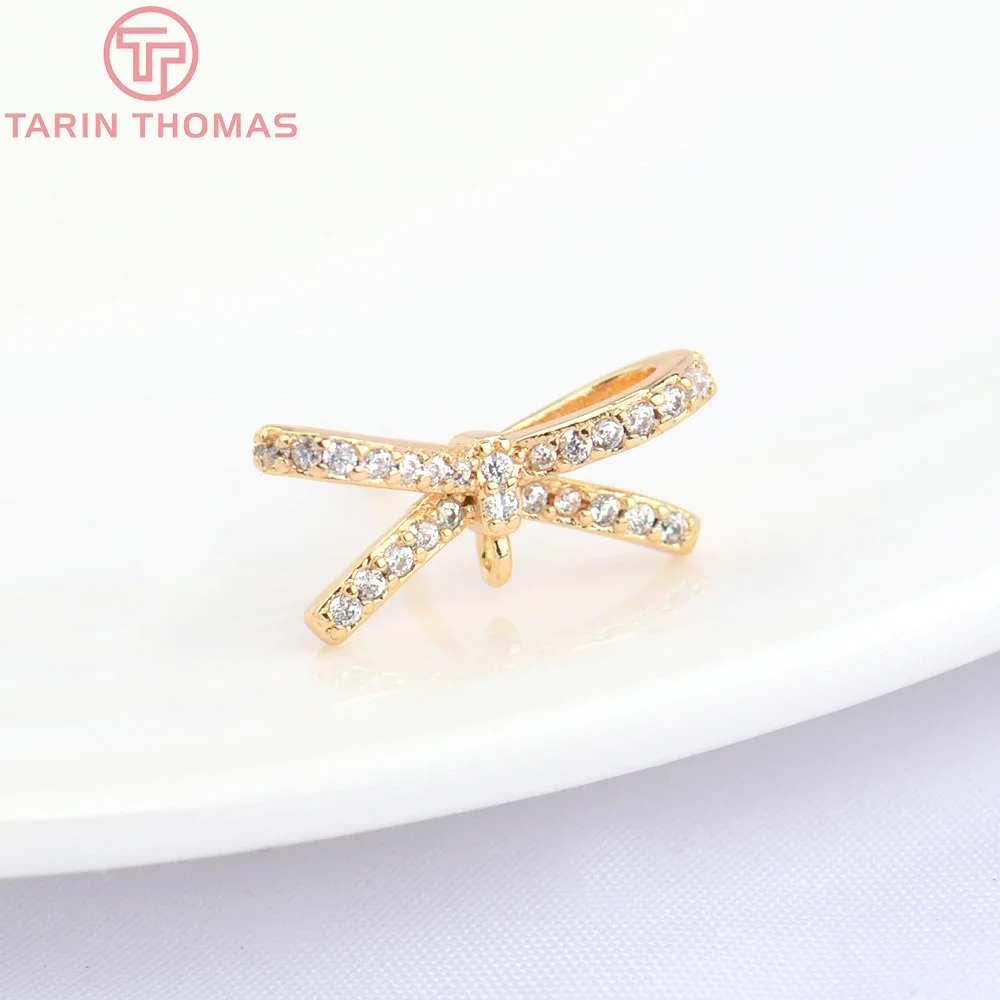 (4923)4PCS 15x7MM 24K Gold Color Plated Brass with Zircon Bow-Knot Stud Earrings Diy Jewelry Findings Accessories Wholesale