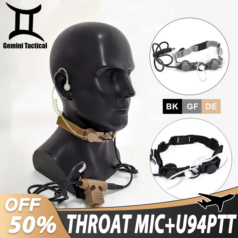 WADSN Airsoft Tactical Throat Mic Headset Neck Laryngeal Microphone Earphone With U94 PTT Fit Kenwood BaoFeng UV-5R UV-5X UV-82